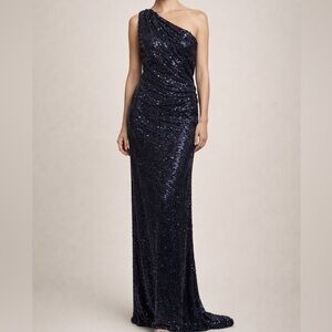 Lauren Ralph Lauren Evening - Navy Sequin One Shoulder Full Length Gown Size 14